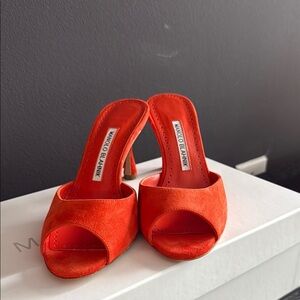 Manolo Blahnik Women's Red Suede Mules